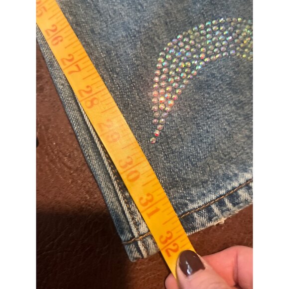 BDG Urban Outfitters 90s Bootcut Jeans Size 28 Rhinestone Embellished Denim - Picture 7 of 11